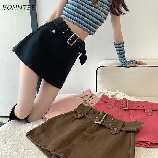Skirts Women College Ulzzang Stylish A-line Fashion Simple Popular Summer All-match 5 Colors High Waist Solid Casual Pockets Ins